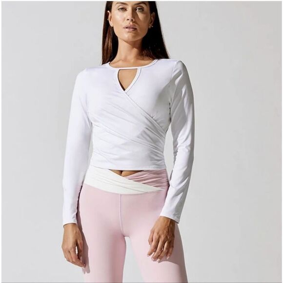 EleVen by Venus Williams fallen petals wrap long sleeve top White NWT. - Picture 1 of 8